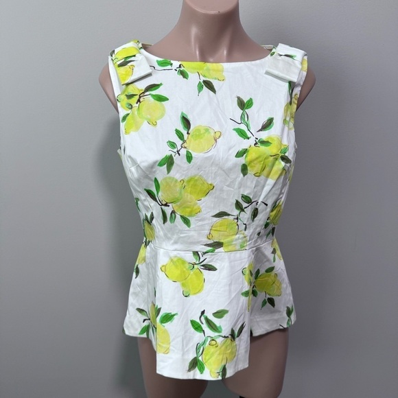 Kate Spade Thalia Peplum Bow Top Lemons 4 Spring Shirt - Picture 2 of 9